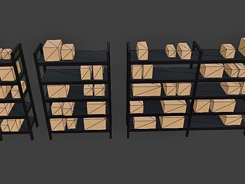 Low-poly Warehouse Shelves with Boxes 3D Model