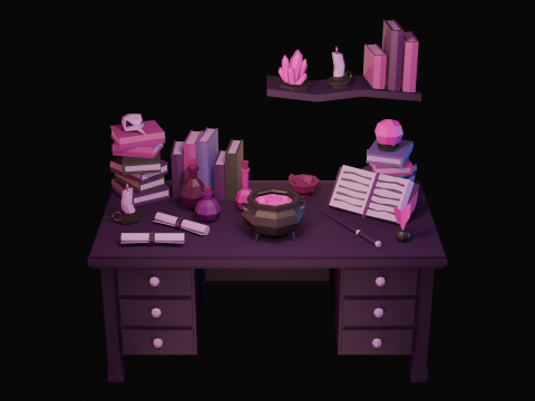 Low-poly Witch Desk Props Pack 3D Model