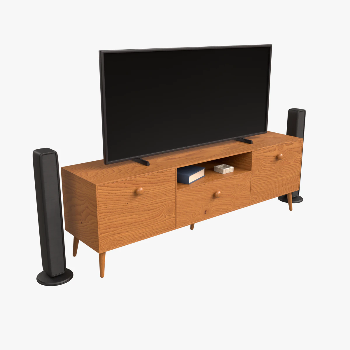Modern TV Unit with Floor Speakers PBR for Interior Visualization Games 3D Model .c4d .max .obj .3ds .fbx .stl .blend 