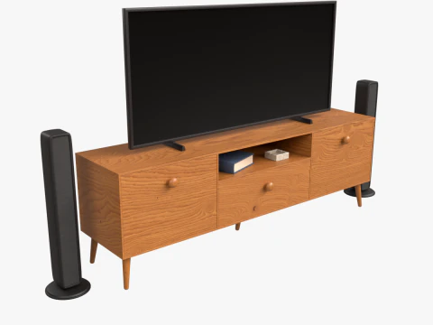 인테리어 시각화 게임을 위한 플로어 스피커 PBR을 갖춘 현대적인 TV 장치 3D 모델
