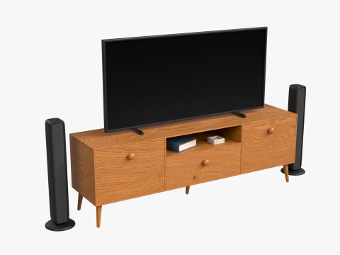 Modern TV Unit with Floor Speakers PBR for Interior Visualization Games 3D Model