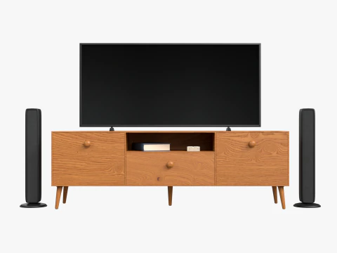 Modern TV Unit with Floor Speakers PBR for Interior Visualization Games 3D Model