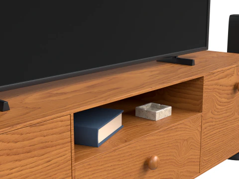Modern TV Unit with Floor Speakers PBR for Interior Visualization Games 3D Model
