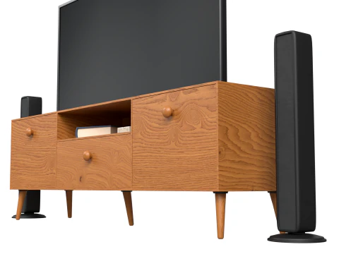 Modern TV Unit with Floor Speakers PBR for Interior Visualization Games 3D Model