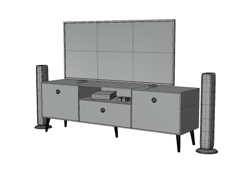 Modern TV Unit with Floor Speakers PBR for Interior Visualization Games 3D Модель