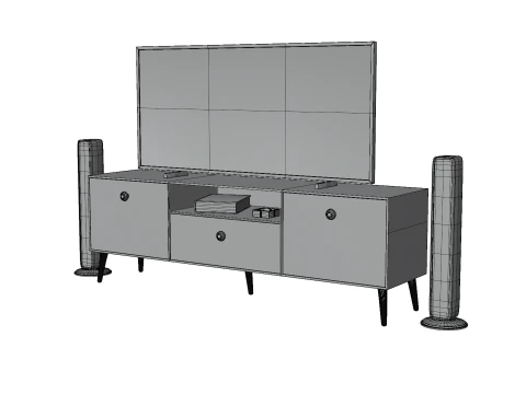 Modern TV Unit with Floor Speakers PBR for Interior Visualization Games 3D Model