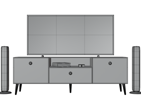 Modern TV Unit with Floor Speakers PBR for Interior Visualization Games 3D Модель