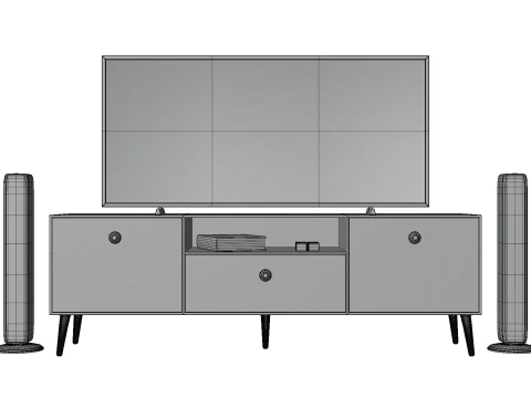 Modern TV Unit with Floor Speakers PBR for Interior Visualization Games 3D Model
