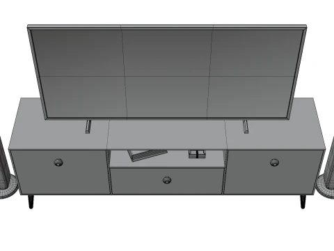 Modern TV Unit with Floor Speakers PBR for Interior Visualization Games 3D Model