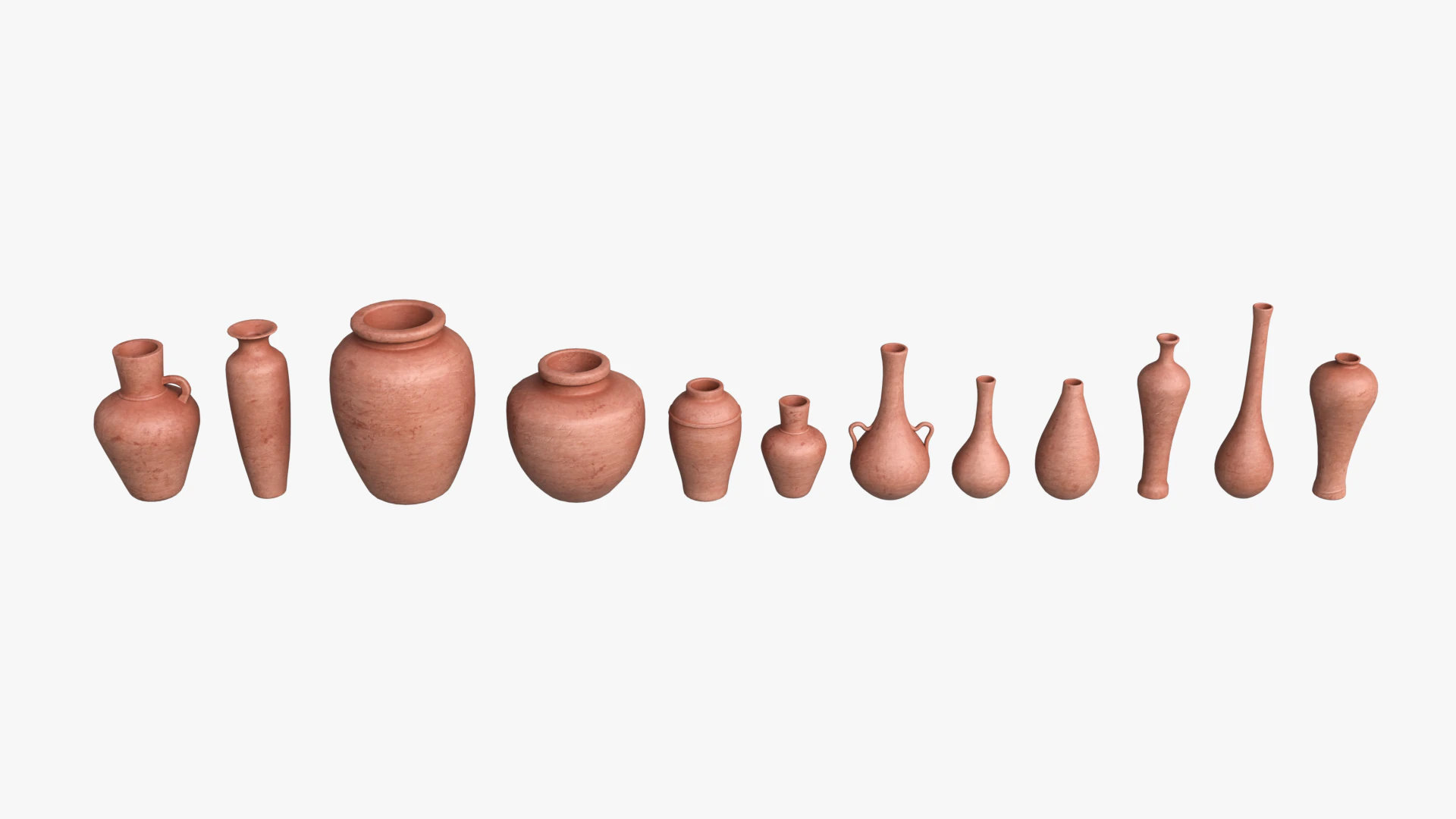 12 Ancient Clay Pottery Collection Low Poly PBR s 4K Textures 3D Model .c4d .max .obj .3ds .fbx .stl .blend 