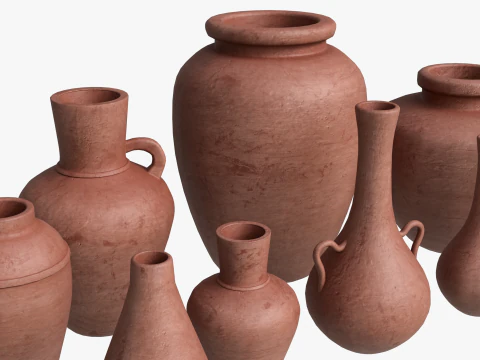 12 Ancient Clay Pottery Collection Low Poly PBR s 4K Textures 3D Model