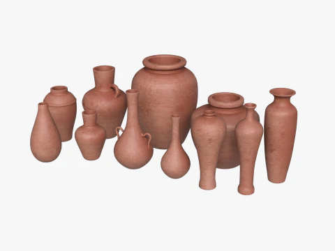 12 Ancient Clay Pottery Collection Low Poly PBR s 4K Textures 3D Model