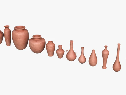 12 Ancient Clay Pottery Collection Low Poly PBR s 4K Textures 3D Model