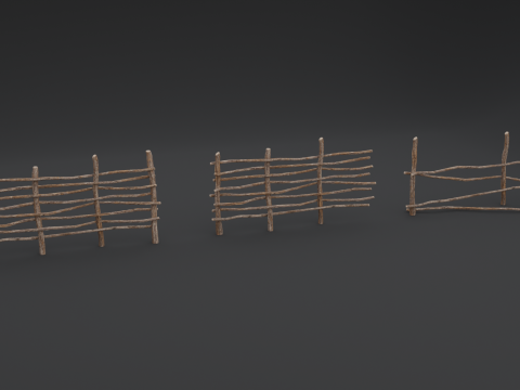 Wooden Fence Pack 3 Modular Rustic Fences with LODs PBR 4K 3D Model