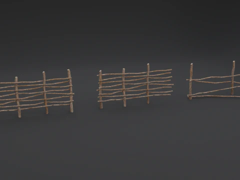 Pacote de cerca de madeira 3 cercas r&uacute;sticas modulares com LODs PBR 4K Modelo 3D