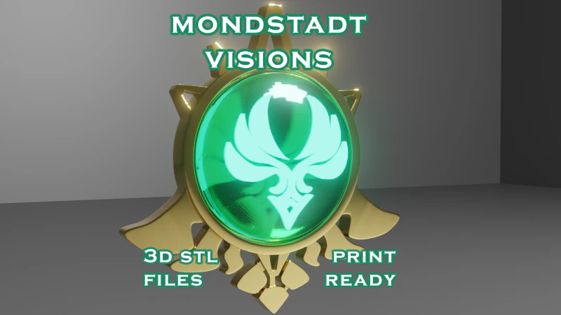 3D 프린팅을 위한 Mondstadt 비전 세트 -- Genshin Impact -- 비전 프레임과 7개의 다른 돌 3D 프린트 모델 .c4d .max .obj .3ds .fbx .stl .blend