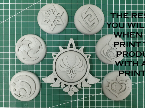 Mondstadt Vision Set for 3D Printing -- Genshin Impact -- Vision Frame and 7 Different Stone 3D Baskı Modeli