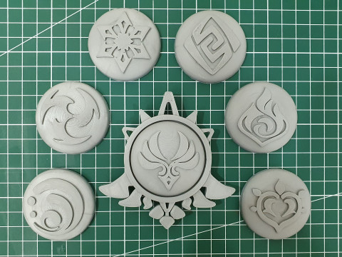 Mondstadt Vision Set for 3D Printing -- Genshin Impact -- Vision Frame and 7 Different Stone 3D Baskı Modeli