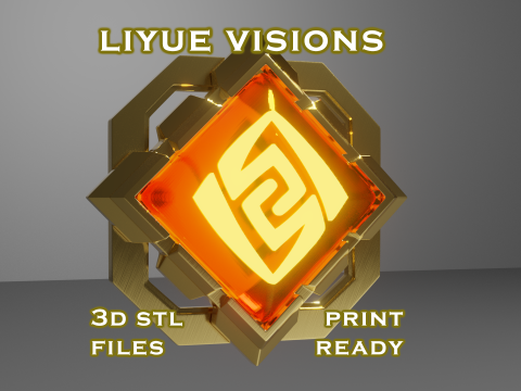 Liyue Vision Set -- Genshin Impact -- Vision Frame and 7 Different Stone 3D Принт Модель