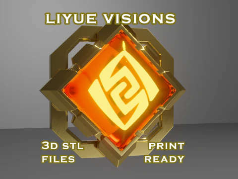 3D プリント用 Liyue ビジョン セット -- 原神 -- ビジョン フレームと 7 つの異なる石 3Dプリントモデル