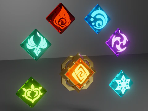 Liyue Vision Set for 3D Printing -- Genshin Impact -- Vision Frame and 7 Different Stone 3D Print Model
