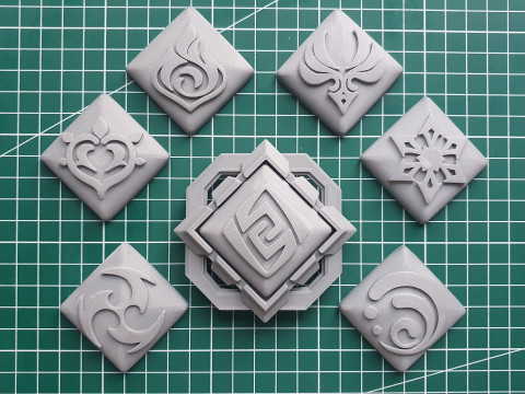 Liyue Vision Set for 3D Printing -- Genshin Impact -- Vision Frame and 7 Different Stone 3D Baskı Modeli