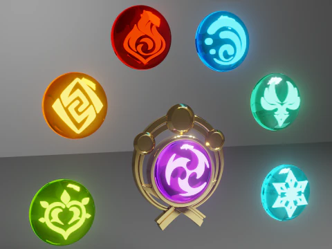 Inazuma Vision Set for 3D Printing -- Genshin Impact -- Vision Frame and 7 Different Stone 3D Print Model