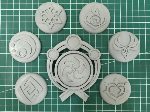 Inazuma Vision Set for 3D Printing -- Genshin Impact -- Vision Frame and 7 Different Stone 3D Print Model