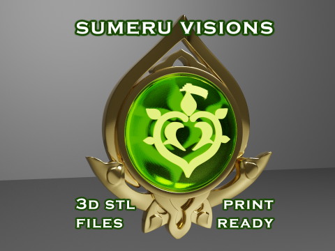 Sumeru Vision Set for 3D Printing -- Genshin Impact -- Vision Frame and 7 Different Stone 3D 프린트 모델