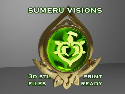 3D プリント用 Sumeru Vision セット -- Genshin Impact -- ビジョン フレームと 7 つの異なる石 3Dプリントモデル