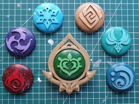 Sumeru Vision Set for 3D Printing -- Genshin Impact -- Vision Frame and 7 Different Stone 3D Print Model