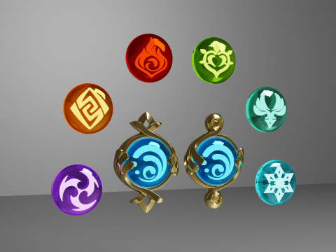 Fontaine Vision Set for 3D Printing -- Genshin Impact -- Pneuma and Ousia 3D 打印模型