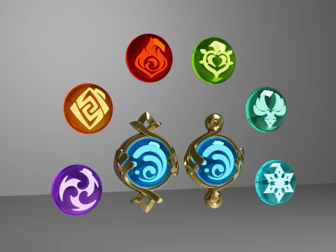 Fontaine Vision Set for 3D Printing -- Genshin Impact -- Pneuma and Ousia 3D Print Model