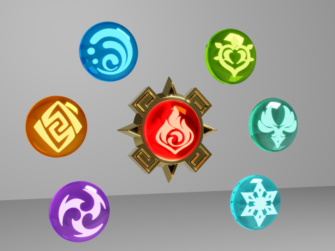 Natlan Vision Set for 3D Printing -- Genshin Impact -- Vision Frame And 7 Vision Stone Modelo de Impressão 3D