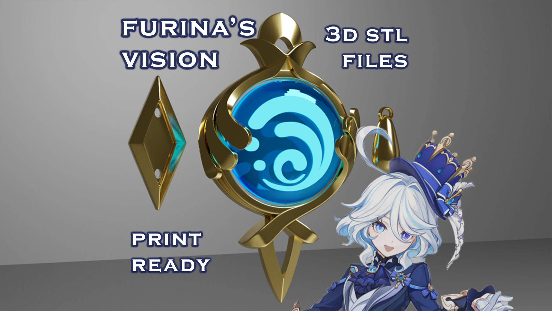 Furina Vision Set for 3D Printing -- Genshin Impact Cosplay Prop 3D Print Model .c4d .max .obj .3ds .fbx .stl .blend 