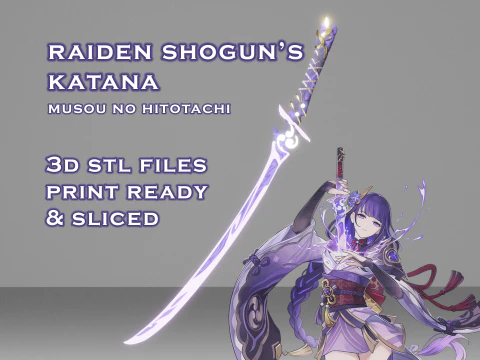 Raiden Shoguns Katana untuk Pencetakan 3D -- Properti Cosplay Genshin Impact -- Musou No Hitotachi Model Cetak 3D