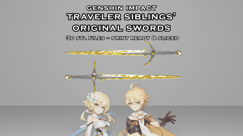 Travelers Original Swords for 3D Printing -- Genshin Impact -- Aether and Lumine 3D printmodel .c4d .max .obj .3ds .fbx .stl .blend 