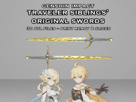 Pedang Asli Wisatawan untuk Pencetakan 3D -- Genshin Impact -- Aether dan Lumine Model Cetak 3D