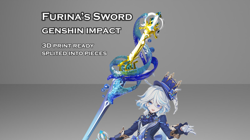 Furina Sword - Genshin Impact - Splendor of Tranquil Waters - 3D Printable Cosplay Prop 3D Baskı Modeli .c4d .max .obj .3ds .fbx .stl .blend