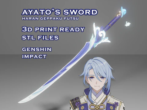 Pedang Ayato -- Dampak Genshin -- Haran Geppaku Futsu -- Properti Cosplay Cetak 3D Model Cetak 3D