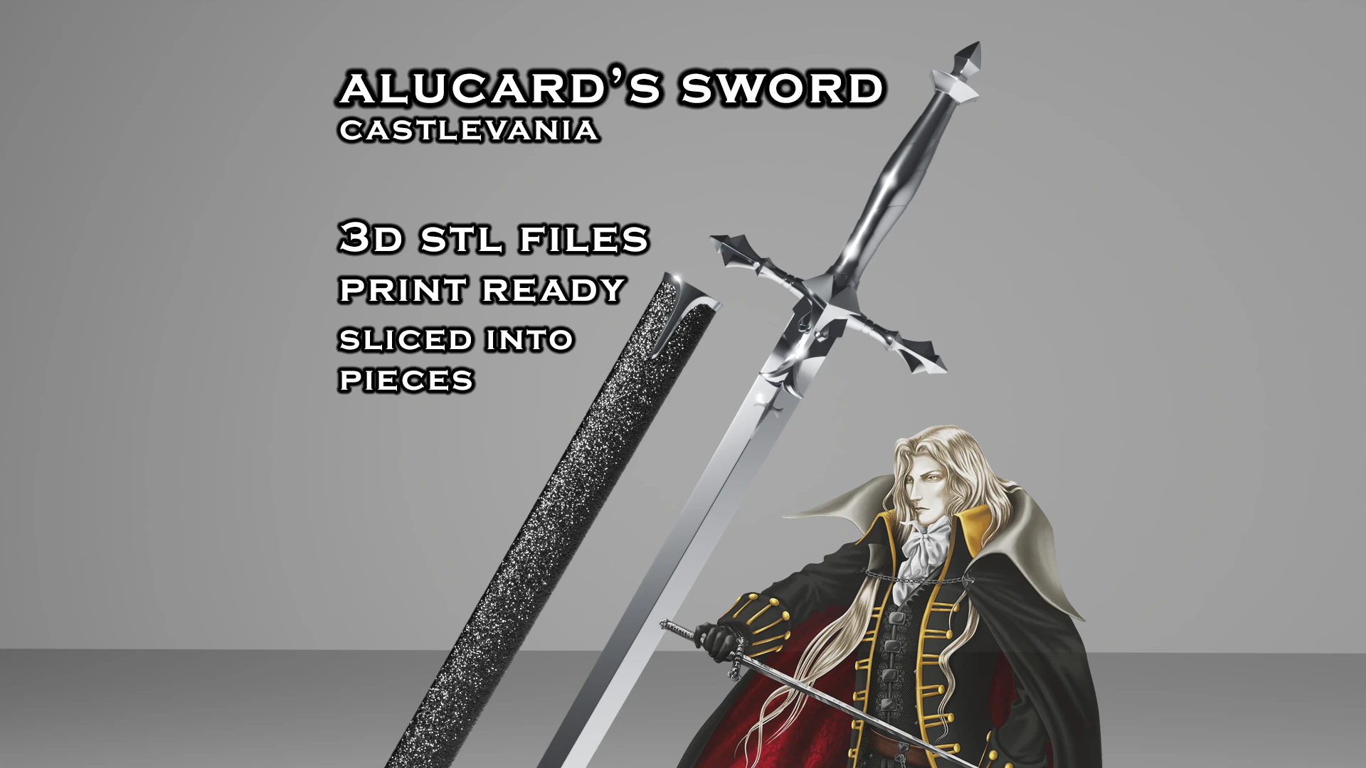 Alucard Heirloom Sword -- Castlevania -- 3D Printable Cosplay Prop -- Lore Accurate Design 3D Print Model .c4d .max .obj .3ds .fbx .stl .blend 