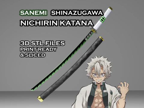 Sanemi Nichirin Katana -- Demone - Slayer -- Pronto per la stampa a fette -- Wind Hashira Modello di stampa 3D