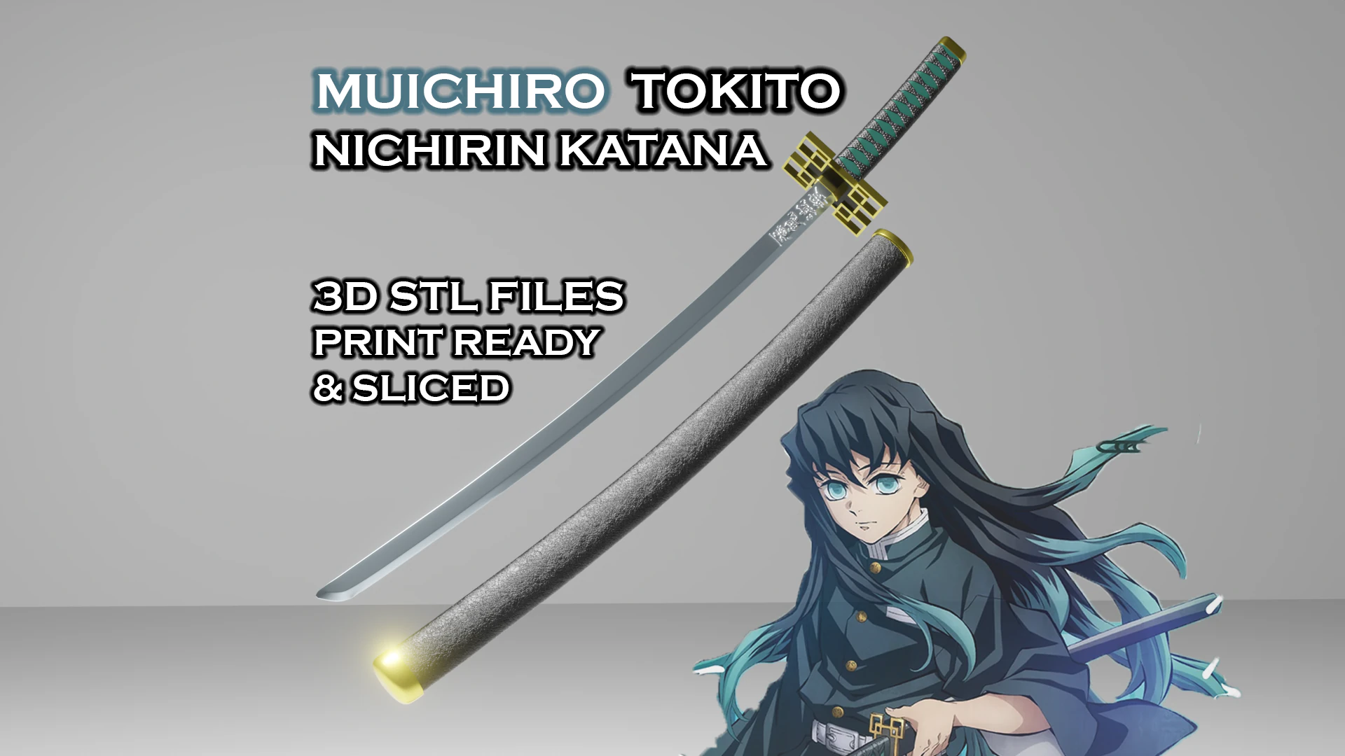 Muichiro Tokito Nichirin Katana -- D&eacute;mon - Slayer -- Pr&ecirc;t &agrave; imprimer en tranches -- Mist Hashira Modèles 3D en vedette .c4d .max .obj .3ds .fbx .stl .blend 