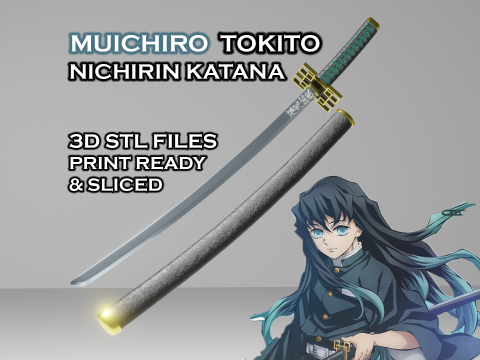 Muichiro Tokito Nichirin Katana -- Demon - Slayer -- Sliced Print Ready -- Mist Hashira 3D Print Model