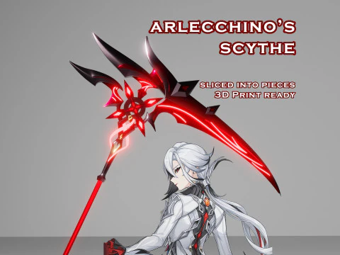 Arlecchinos Scythe -- Genshin Impact -- Siap Cetak 3D -- Diiris Menjadi Beberapa Bagian Model Cetak 3D