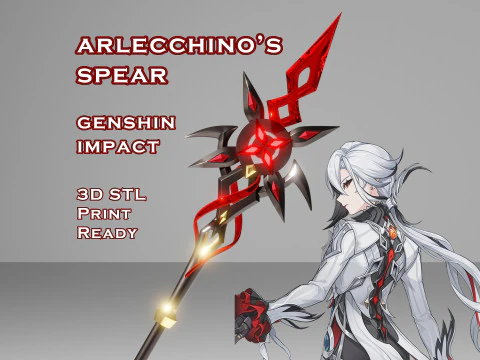 Tombak Arlecchinos -- Genshin Impact -- File STL Siap Cetak 3D -- Kemiripan Bulan Merah Model Cetak 3D