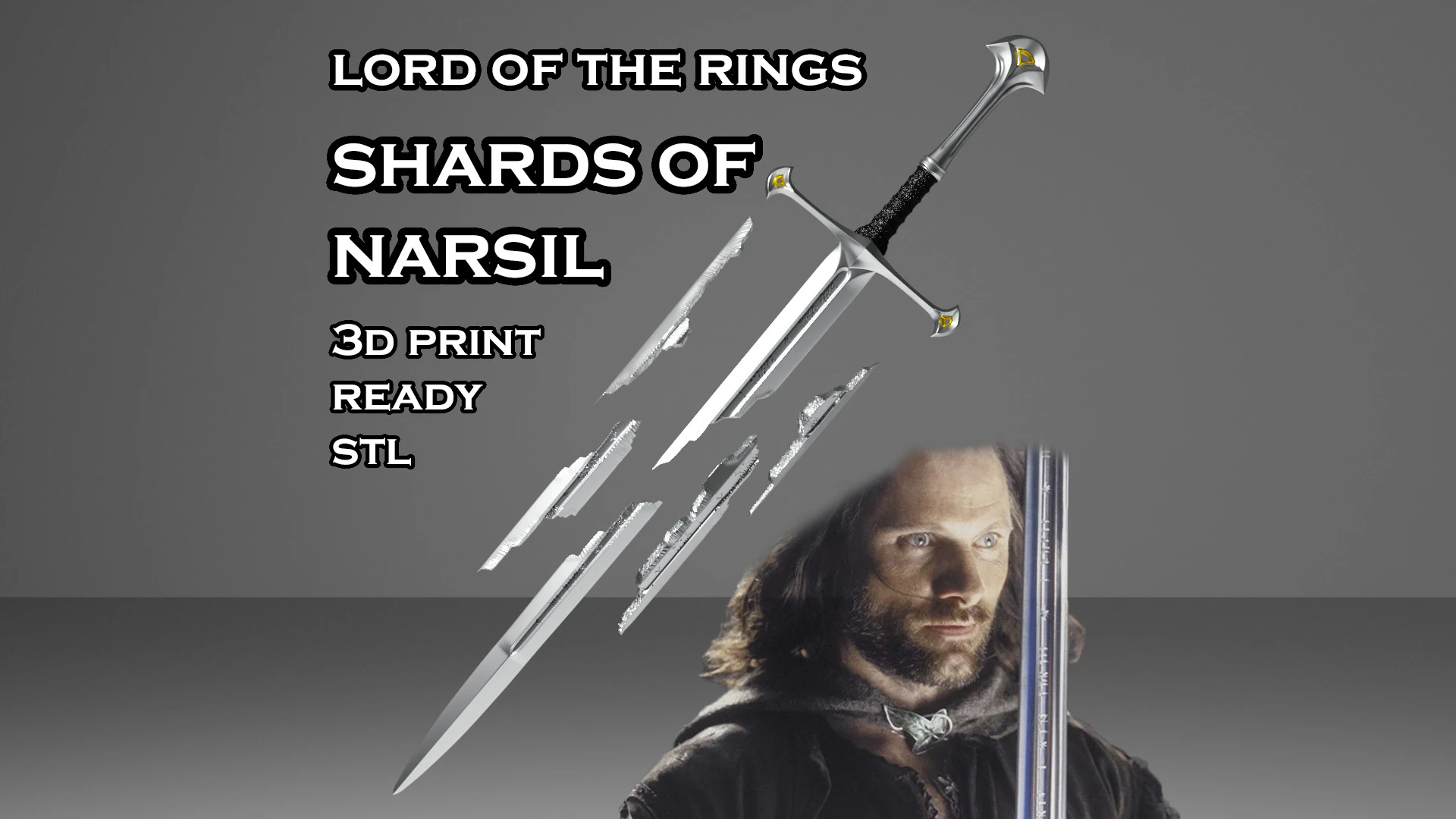 Shards of Narsil -- Lord of The Rings -- 3D Printable n Sliced 3D Print Model .c4d .max .obj .3ds .fbx .stl .blend 