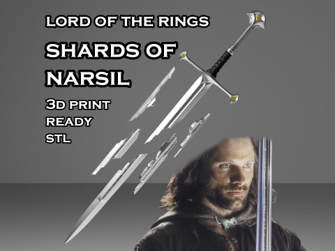 Scherven van Narsil-Lord of The Rings-3D afdrukbare n gesneden 3D printmodel
