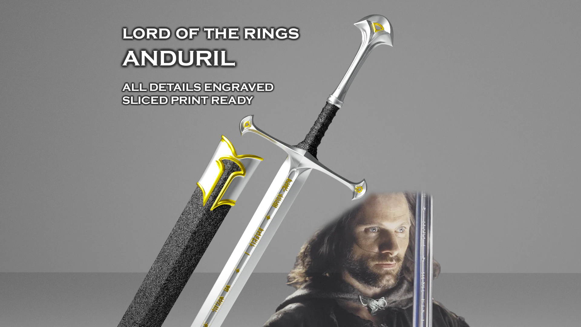Anduril -- Il Signore degli Anelli -- Tutti i dettagli incisi -- Stampabile in 3D e affettato Modello di stampa 3D .c4d .max .obj .3ds .fbx .stl .blend 