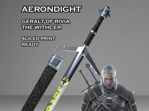 Aerondight -- Pedang Perak Witcher -- Properti Cosplay Cetak 3D -- Geralt Of Rivia Model Cetak 3D